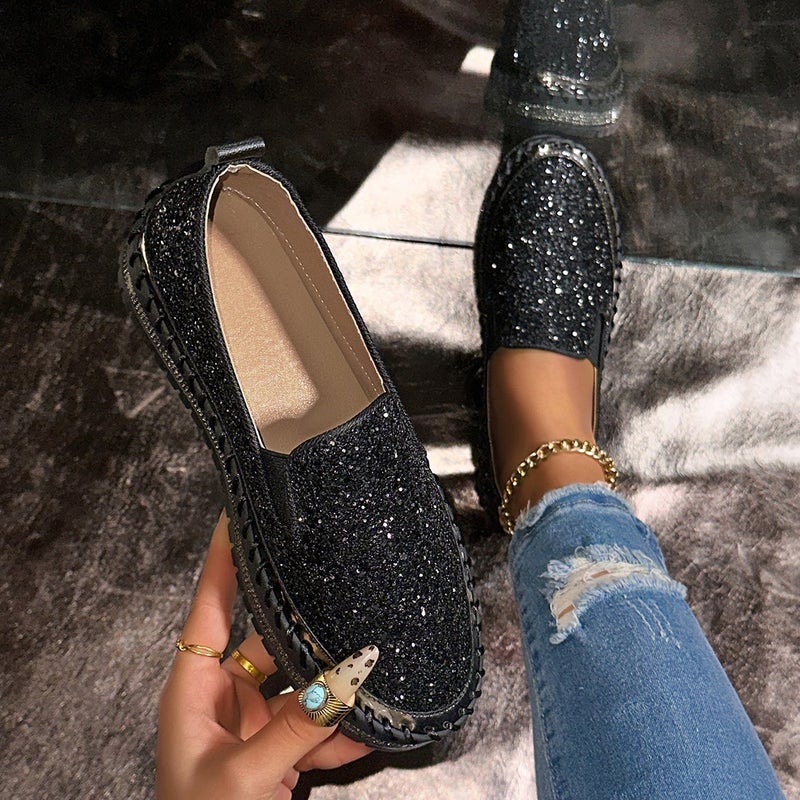 Spring Style Slip-On Platform Lazy Shoes Casual Sequins Rhinestone All-Match Plus Size Shoes - Image 1
